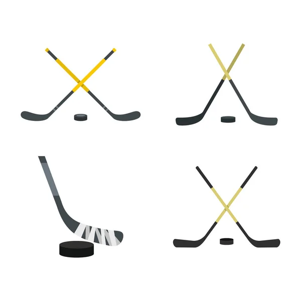 Hockeyschläger Icon Set, flacher Stil — Stockvektor