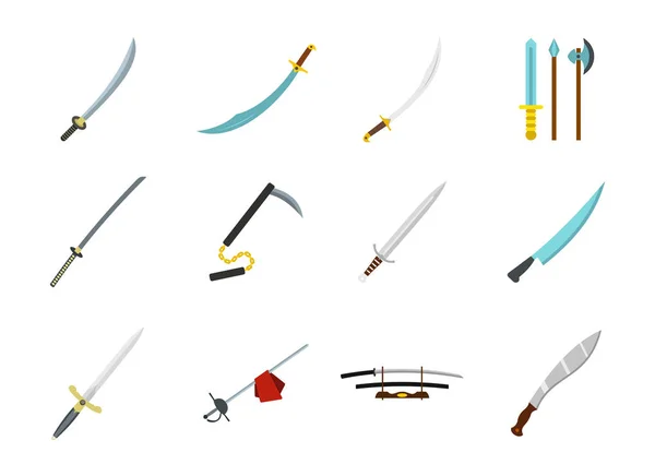 Conjunto de iconos de espada, estilo plano — Vector de stock