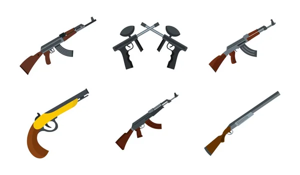 Gewehr Icon Set, flacher Stil — Stockvektor