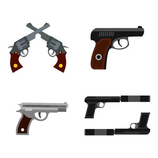 Pistole Icon Set, flacher Stil — Stockvektor