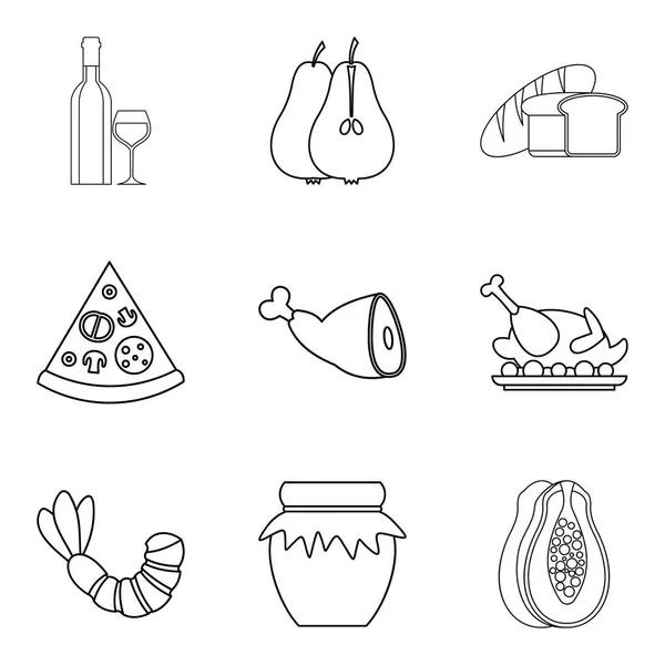 Ensemble d'icônes de dîner de cuisine, style contour — Image vectorielle
