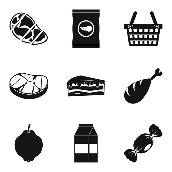 Élelmiszerbolt ikonok beállítása, egyszerű stílus — Stock Vector