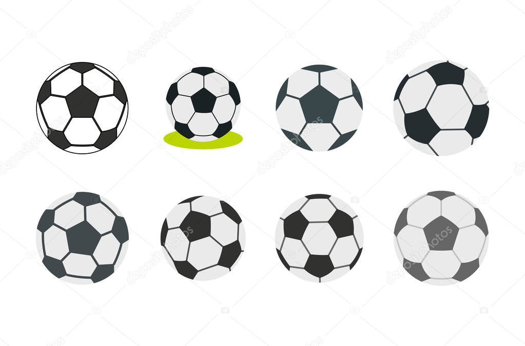 Soccer ball icon set. Flat set of soccer ball vector icons for web design isolated on white background