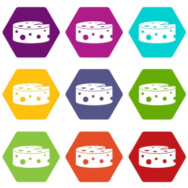 Renk altı yüzlü peynir Icon set
