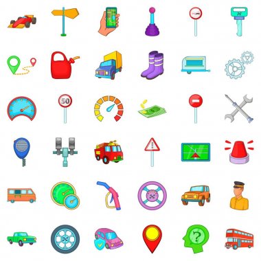 Motor kamyon Icons set, karikatür tarzı