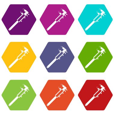 Renk altı yüzlü Vernier Kaliper Icon set