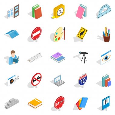 Bilgi alma Icons set, izometrik stili