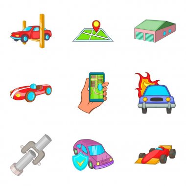 Kapalı otopark Icons set, karikatür tarzı