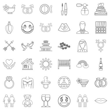 Aşk ilişkisi Icons set, anahat stili