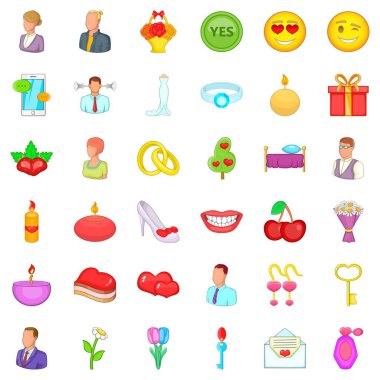 Romantik Icons set, karikatür tarzı