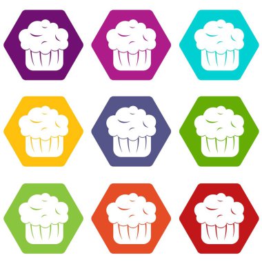 Renk altı yüzlü cupcake Icon set