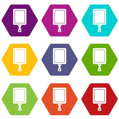 Renk altı yüzlü siyah kesme tahtası Icon set