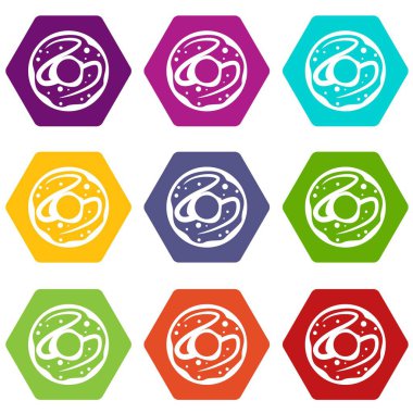 Renk altı yüzlü sırlı çörek Icon set