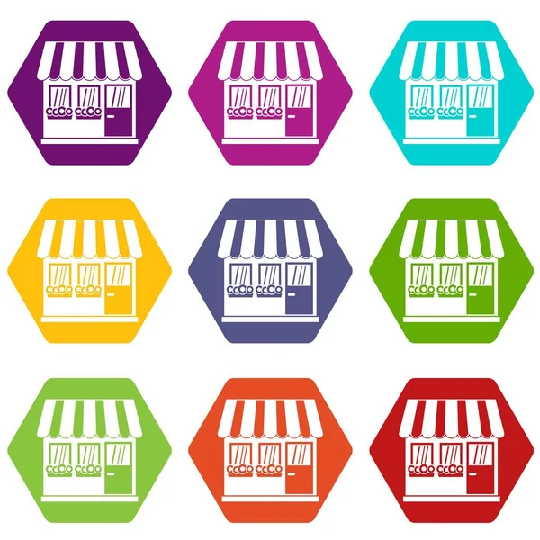 Store icon set color hexahedron — Stock Vector