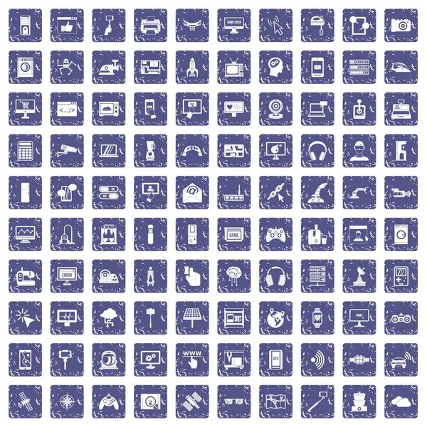 100 icônes logicielles set grunge saphir — Image vectorielle