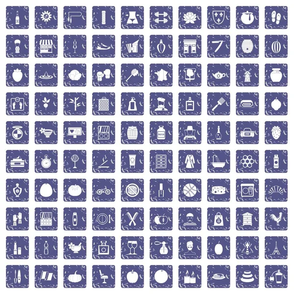 100 beauty product icons set grunge sapphire — Stock Vector