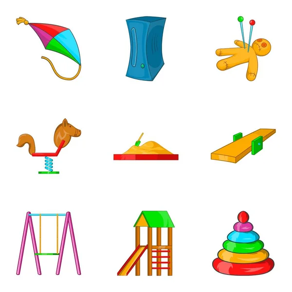 Παιδική ηλικία παιχνίδι εικόνες set, ύφος κινούμενων σχεδίων — Διανυσματικό Αρχείο