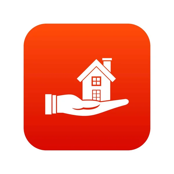 House in hand icon digital red — Stock Vector