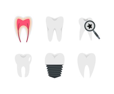 Diş simge seti, düz stil