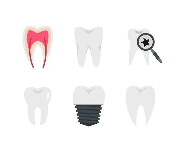 Tooth icon set, flat style — Stock Vector