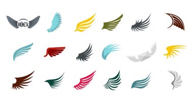 Kanatları simge seti, düz stil