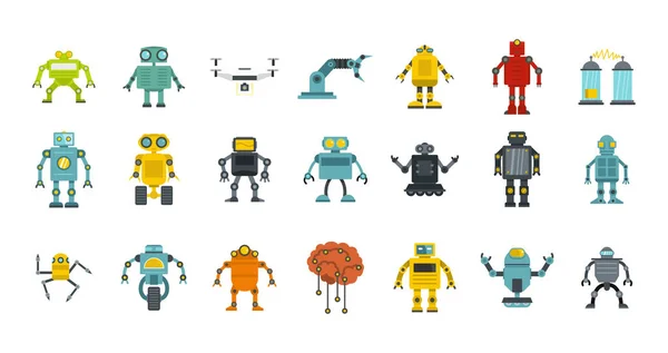 Ensemble d'icônes de robot, style plat — Image vectorielle