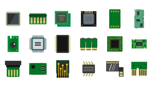 Micro-chip Ikonuppsättning, platt stil — Stock vektor
