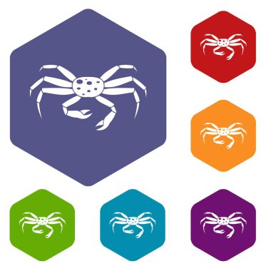 Altıgen deniz ürünleri Icons set Yengeç