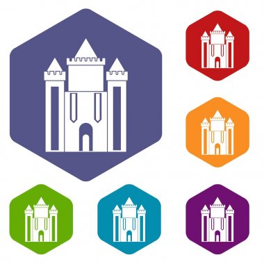 Altıgen antik kale Icons set