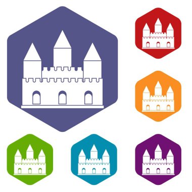 Altıgen kale kule Icons set