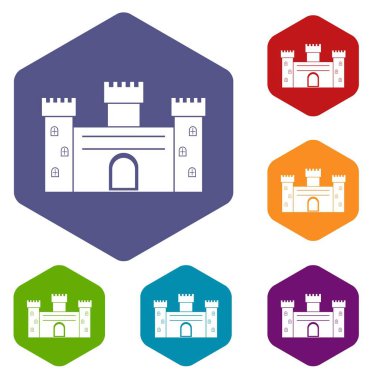 Altıgen Ortaçağ surlarının Icons set