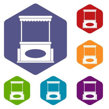 Altıgen sokak kiosk Icons set