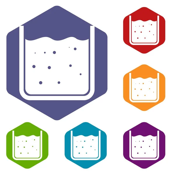 Becher gefüllt mit flüssigen Symbolen Sechseck gesetzt — Stockvektor