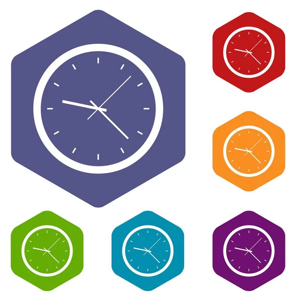 Iconos de reloj de pared conjunto hexágono — Vector de stock