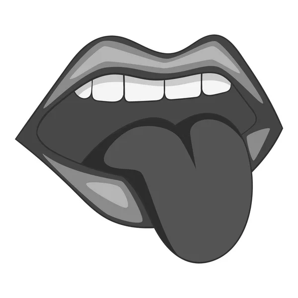 Boca abierta con labios rojos femeninos e icono de lengua — Vector de stock