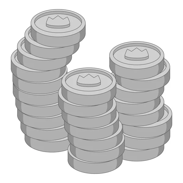 Stacks of coins with crown icon monochrome — Stock Vector