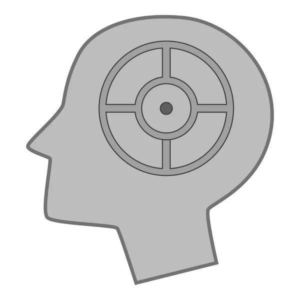 Silueta hlava s cíl uvnitř ikonu černobílá — Stockový vektor