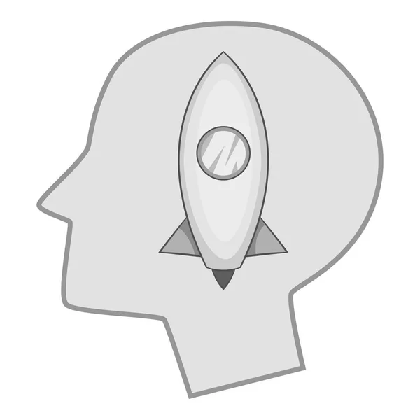Head silhouette with rocket inside icon monochrome — Stock Vector