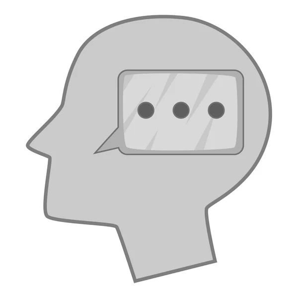Burbuja del habla dentro de la cabeza humana icono monocromo — Vector de stock