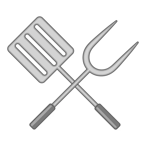 Spatula és grill villát ikon fekete-fehér — Stock Vector