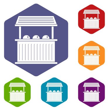 Altıgen karnaval Fuar standında Icons set