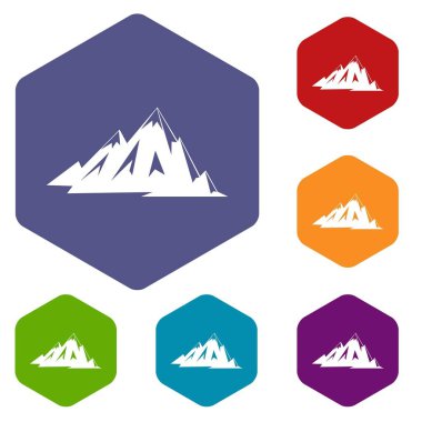 Altıgen Kanada dağlar Icons set