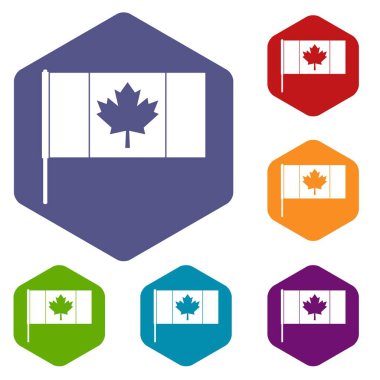 Kanada bayrağı bayrak direğine simgeleri ile altıgen ayarla