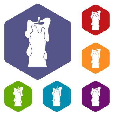 Altıgen kalın mum Icons set