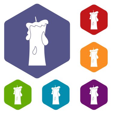 Altıgen küçük mum Icons set