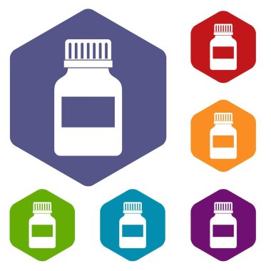 Altıgen tıp şişe Icons set