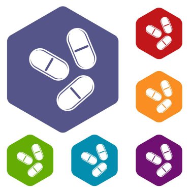 Altıgen üç hap Icons set