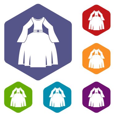 Altıgen Prenses elbise Icons set