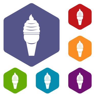 Dondurma waffle koni Icons altıgen ayarla