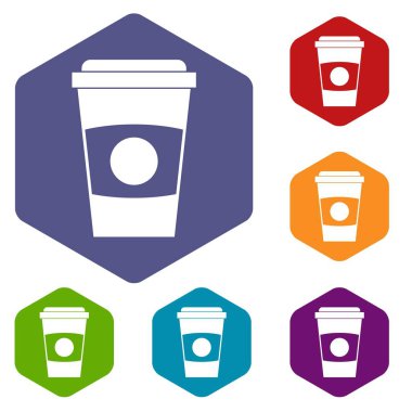 Altıgen kağıt kahve Kupası Icons set